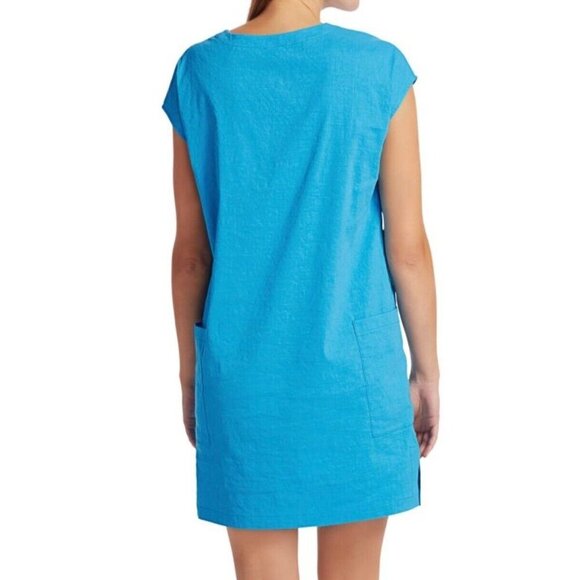 Theory Saturina Linen-Blend Shift Dress 10 Splitneck Waist patch pockets Casual - Picture 2 of 11